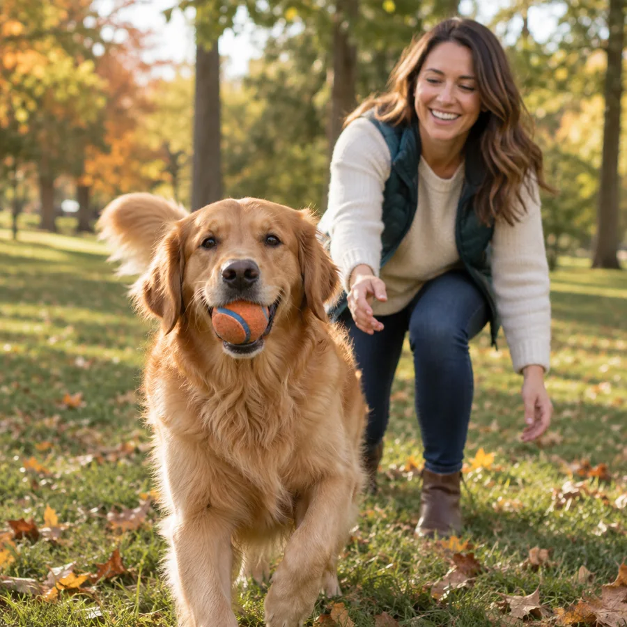 Illustrative pet owner spending time with Maple