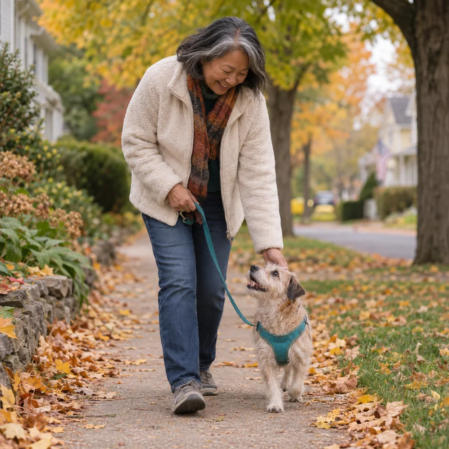 Illustrative pet owner spending time with Scout